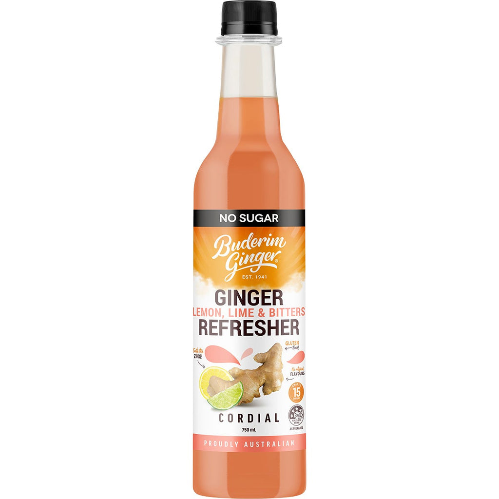 Ginger Lemon, Lime & Bitter Refresher Cordial No Sugar 750ml