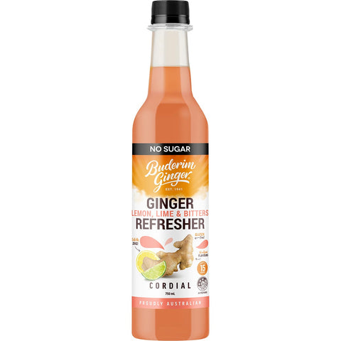 Ginger Lemon, Lime & Bitter Refresher Cordial No Sugar 750ml