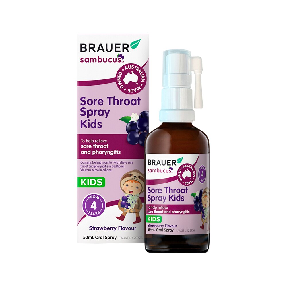 Brauer Sambucus Kids Sore Throat Spray Strawberry 50ml
