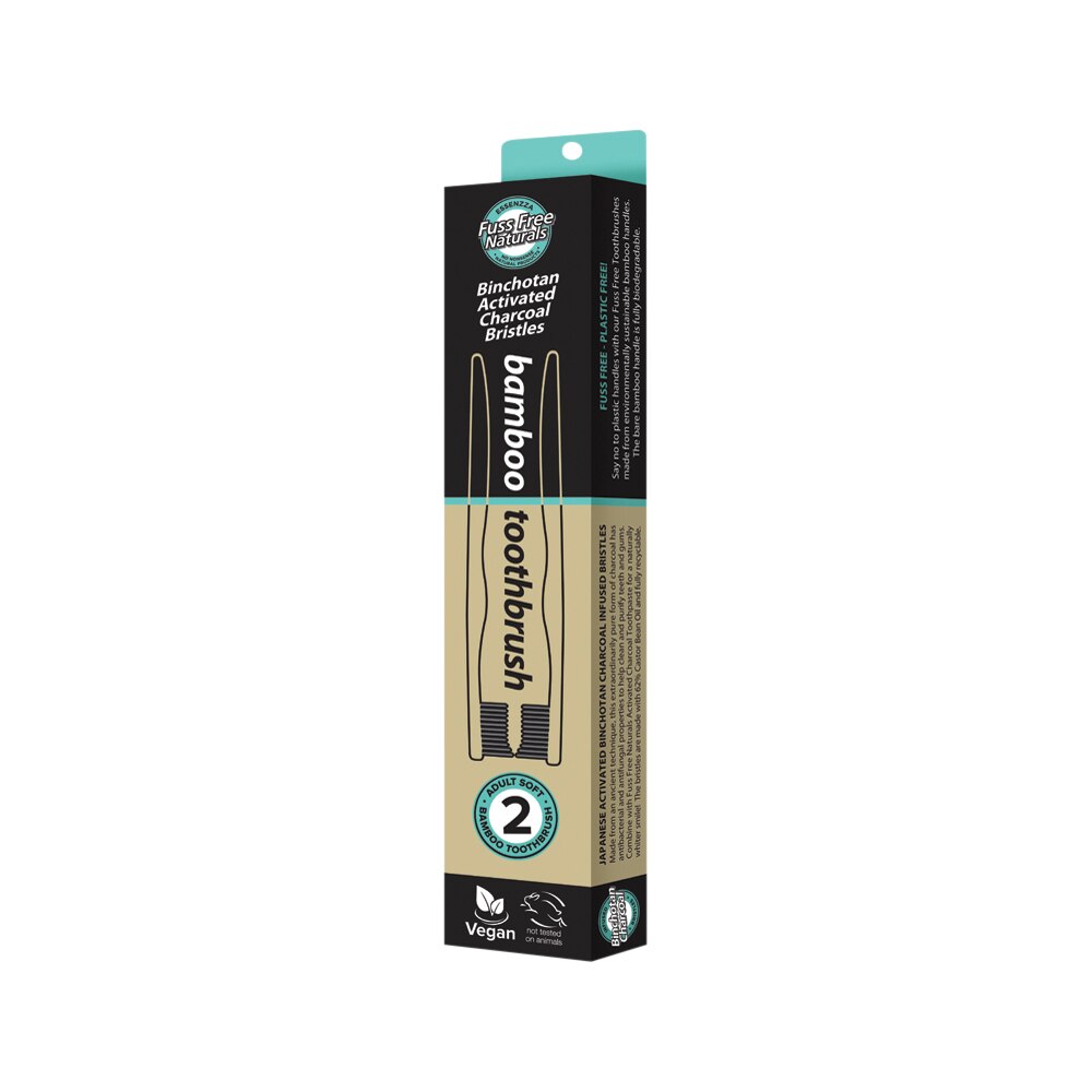 Essenzza Fuss Free Toothbrush Bamboo Activ Charcoal Soft 2pk