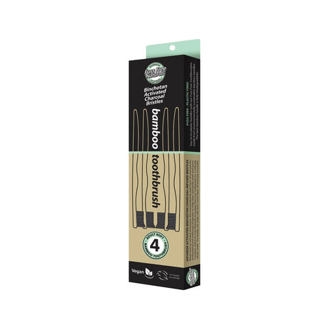 Essenzza Fuss Free Toothbrush Bamboo Activ Charcoal Soft 4pk
