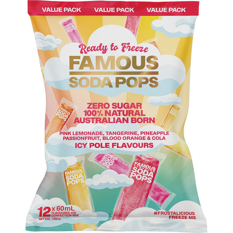 Zero Sugar Soda Pops Assorted Icy Poles 12x60ml
