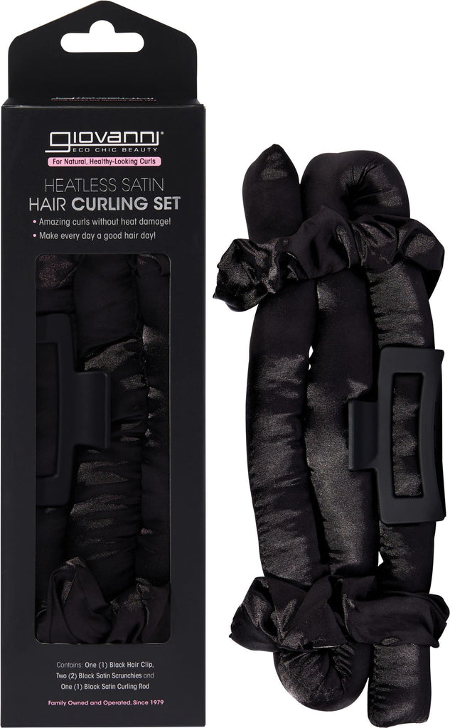 Heatless Satin Hair Curling Set Black