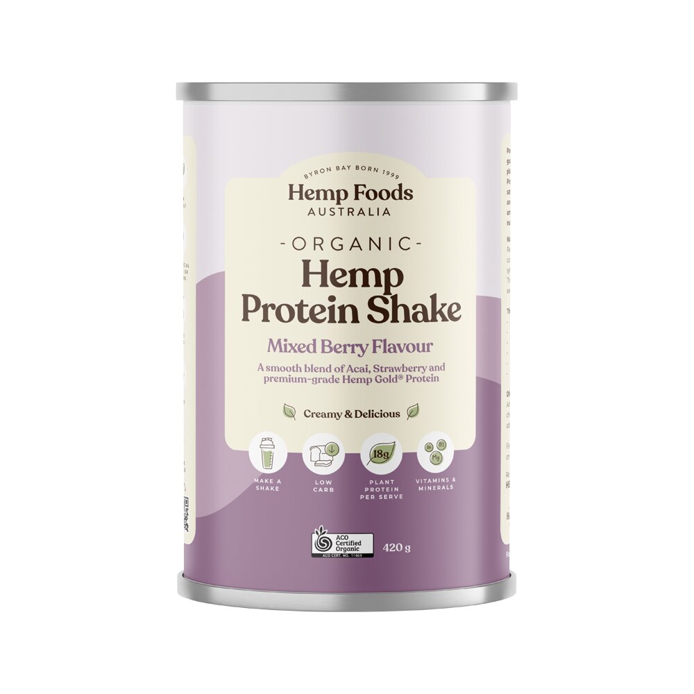 Hemp Foods Aust Organic Hemp Protein Shake Mixed Berry 420g