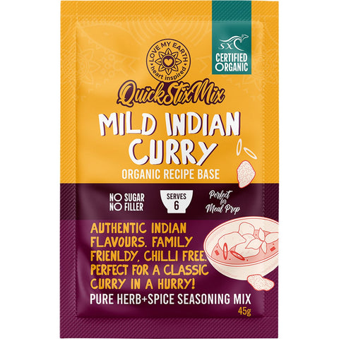 Quick Stix Mix Organic Recipe Base Mild Indian Curry 10x45g