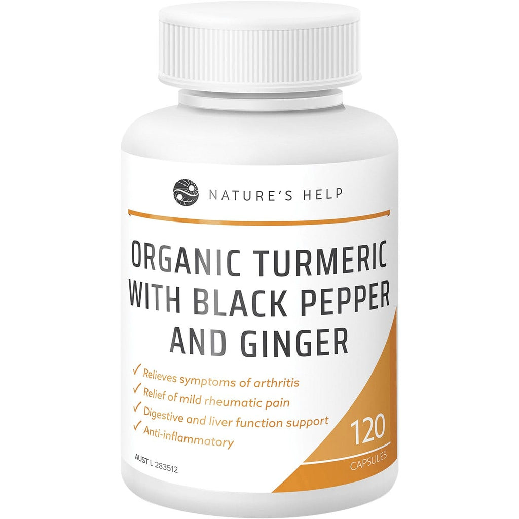 Organic Turmeric Capsules with Black Pepper Ginger 120 Caps