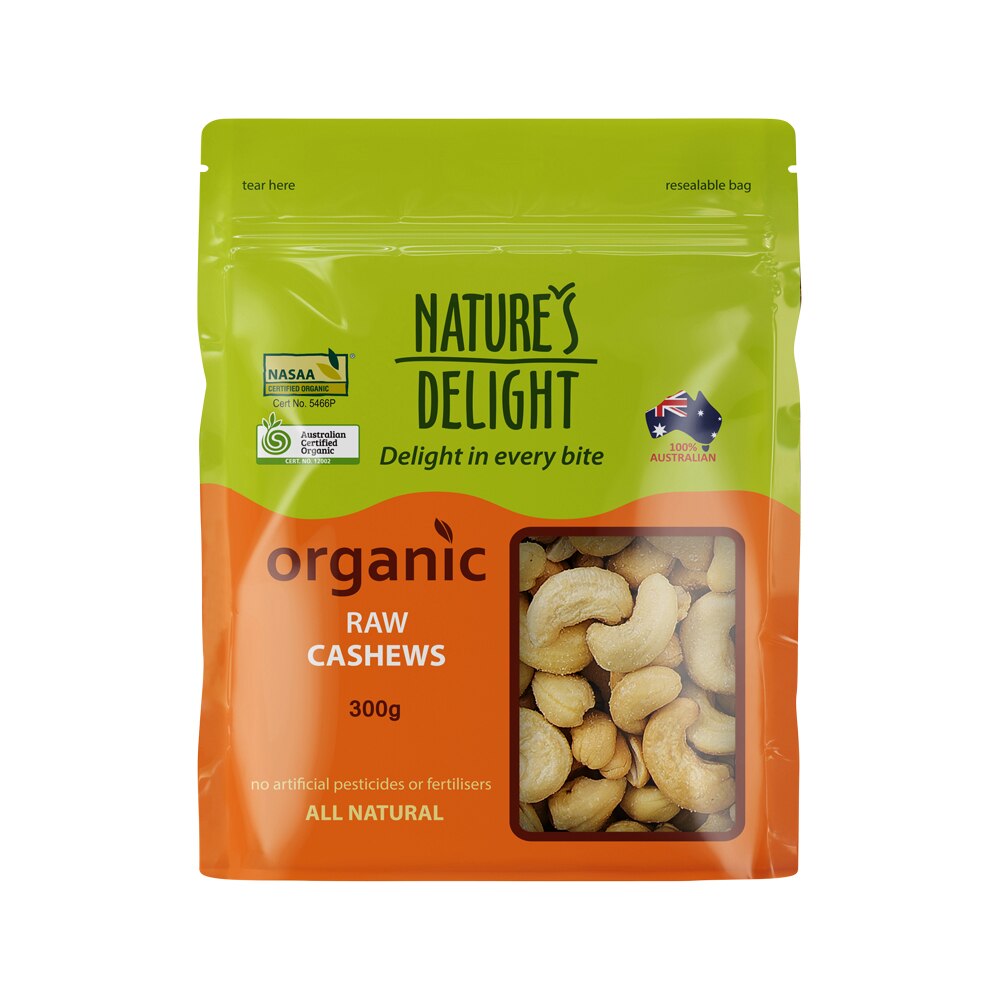 Natures Delight Organic Cashews Raw 300g