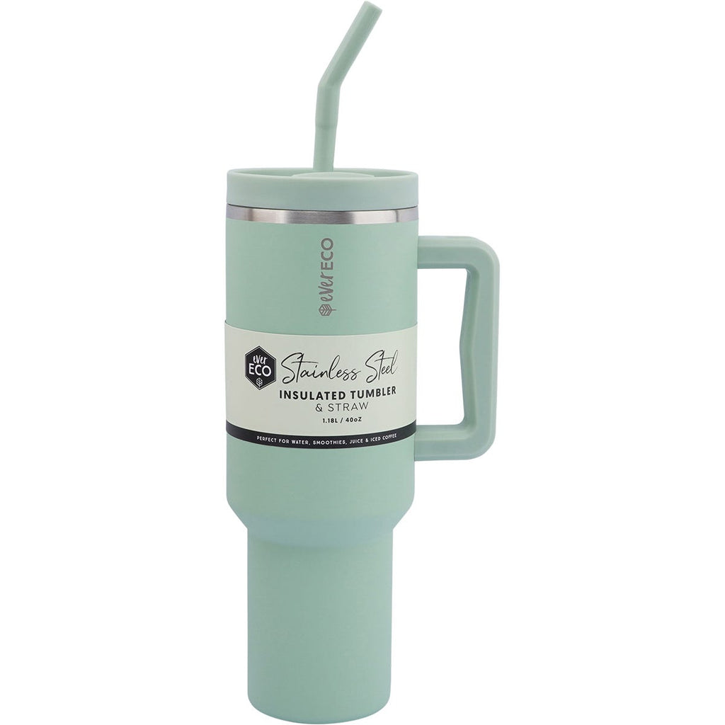 Insulated Tumbler with Handle & Straw Sage 1.18L