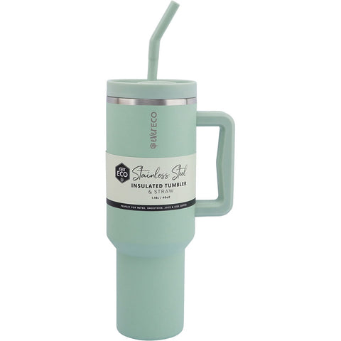 Insulated Tumbler with Handle & Straw Sage 1.18L