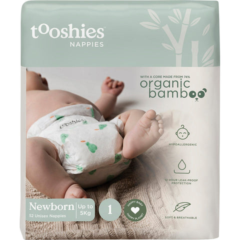 74% Organic Bamboo Nappies Size 1 Newborn 3-5kg 2x52pk