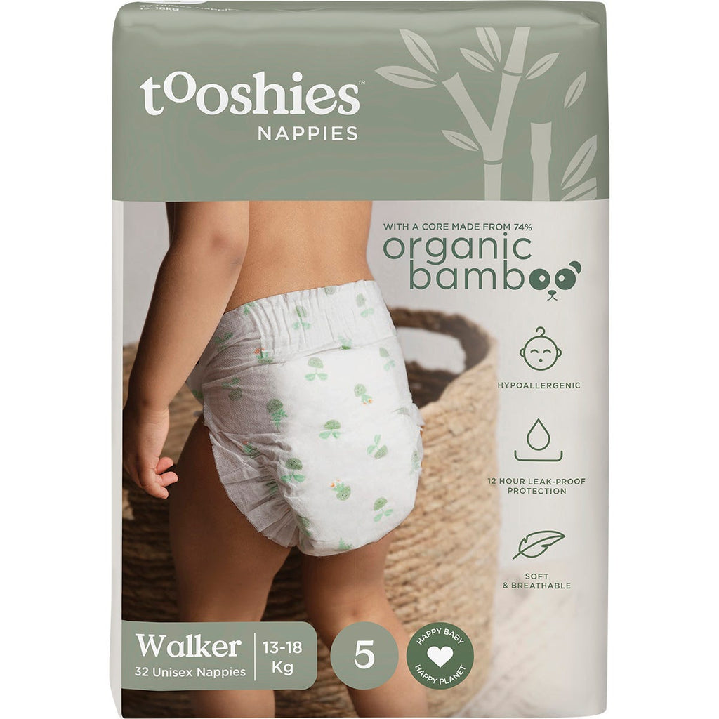 74% Organic Bamboo Nappies Size 5 Walker 13-18kg 2x32pk