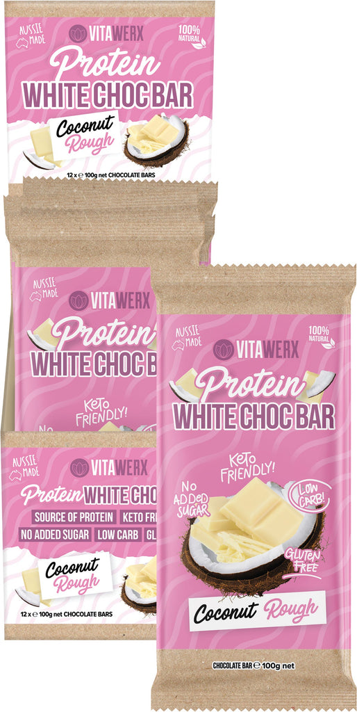 Protein White Chocolate Bar Coconut Rough 12x100g