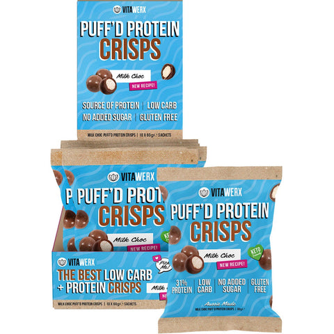 Puff'd Protein Crisps Milk Choc 10x60g